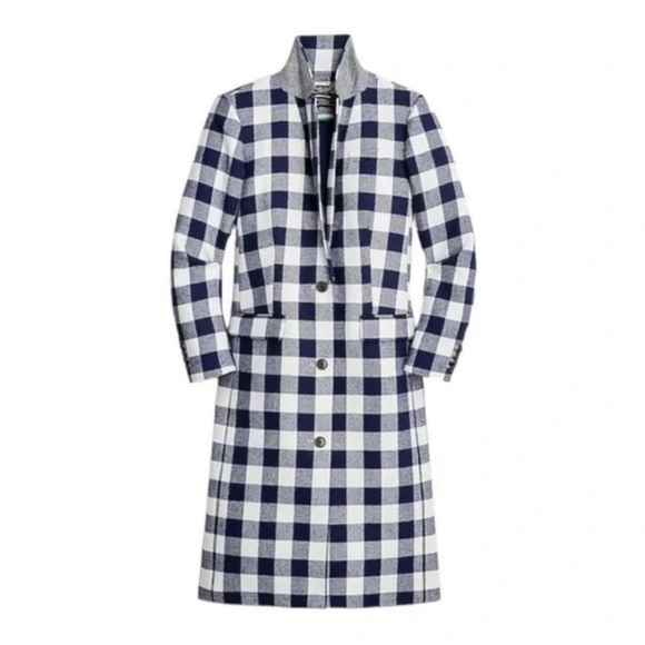 J Crew Coat Alfie Topcoat Boiled Wool in Buffalo Check Plaid Navy White - Picture 4 of 11